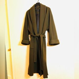 Zara Olive Green Shawl-Collar Trench Coat